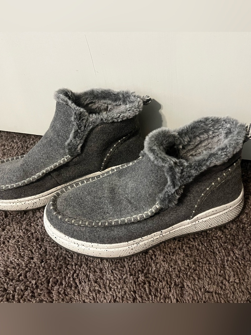 BOBs Gray Faux Fur Lined Slip-On Sneakers